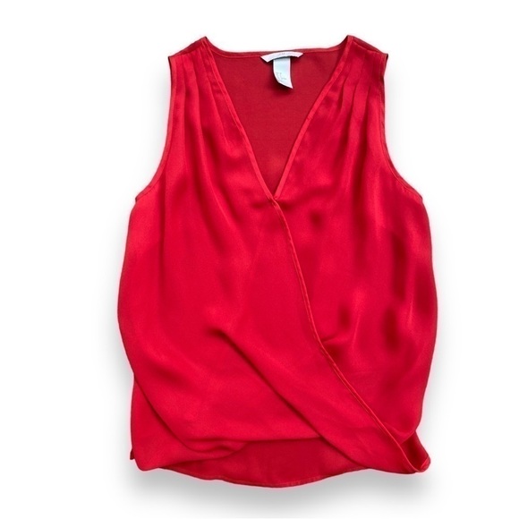 H&m Red Surplice Neck Sleeveless Chiffon Blouse | Size 2 - Picture 7 of 11